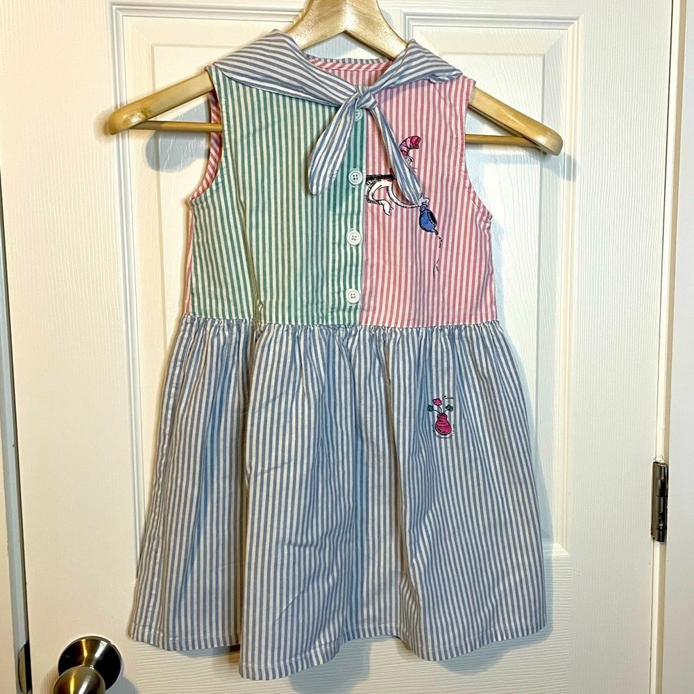 VTG 1994 Dr Seuss Cat in the Hat striped toddler dress sz L - Picture 1 of 8